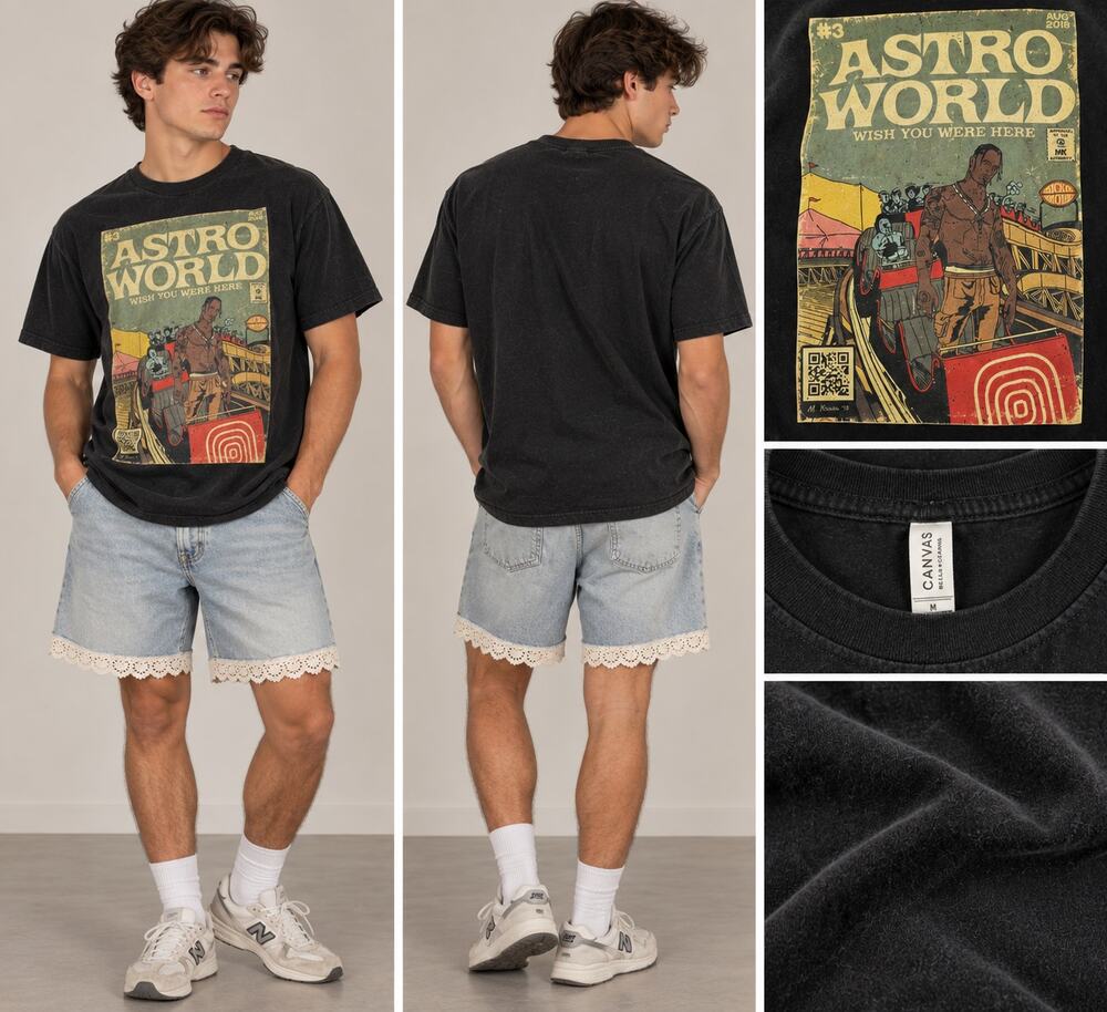 Travis Scott Astroworld Wish You Were Here T Shirt XL Comic Graphic Black 2018